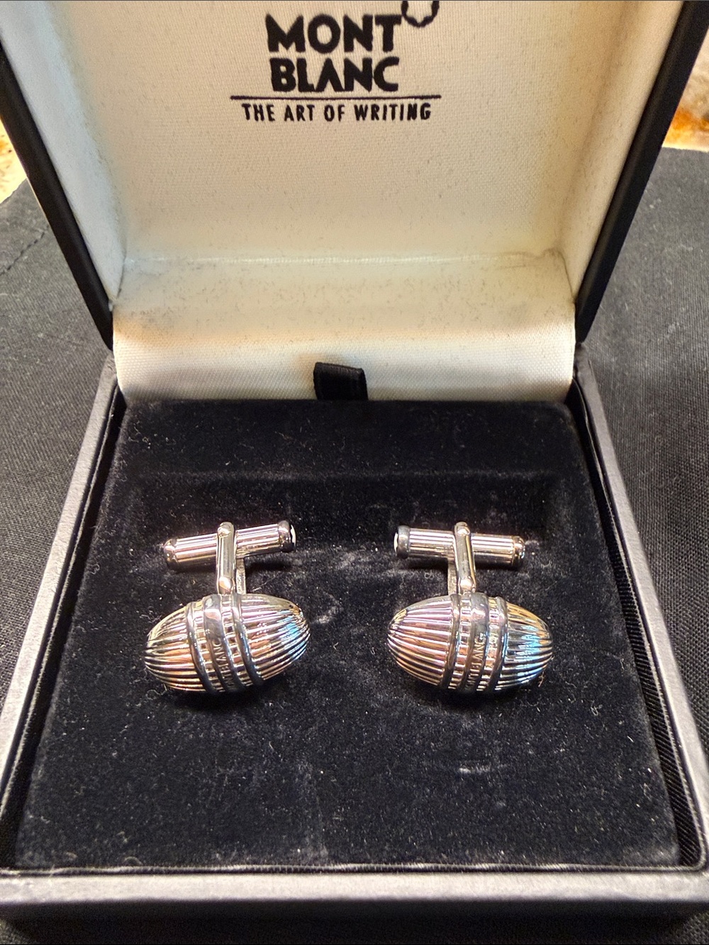 Montblanc Silver-Tone Iridescent Ribbed Oval Cufflinks